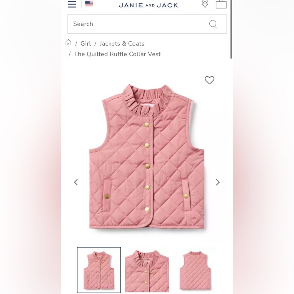 Janie and Jack Toddler Pink Quilted Vest with Ruffle Collar